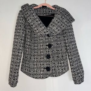 BDG Urban Outfitters Twill Wool Hooded Pea Coat Black White Size XS Retro Y2K